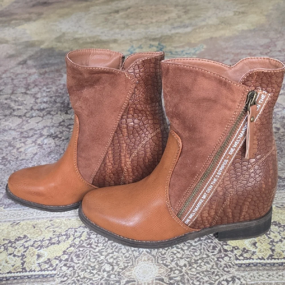 Leather Ankle Boots, 3" Hidden Hills Crocodile Pattern&Fur Inside. Sz 38/ Us 8 - Picture 1 of 9